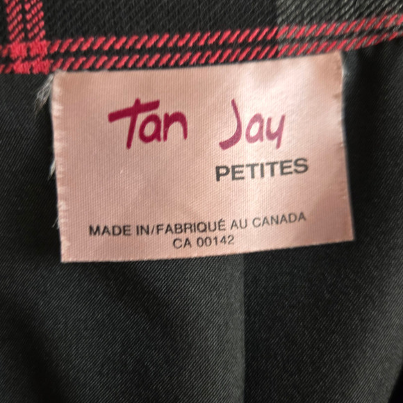 1990s Vintage Charcoal Gray Pink Plaid Boxy Power Suit Blazer Jacket Size 10P - Picture 4 of 7